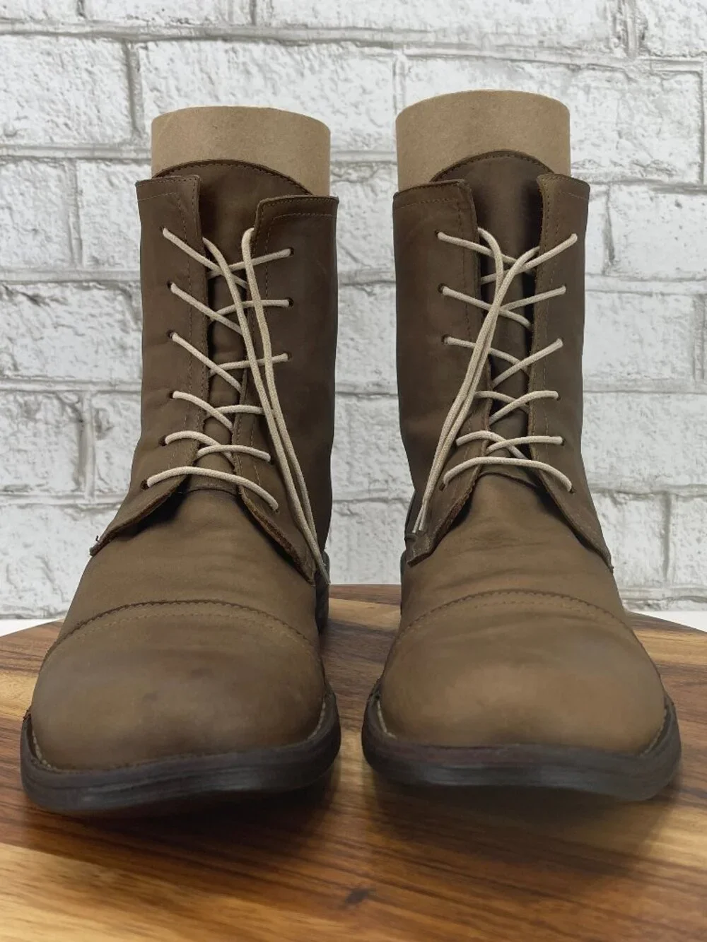 Florentini + Baker Mens Sz. 10 Light Brown Leather Cap Toe Lace Up Boots Italy - Picture 8 of 16